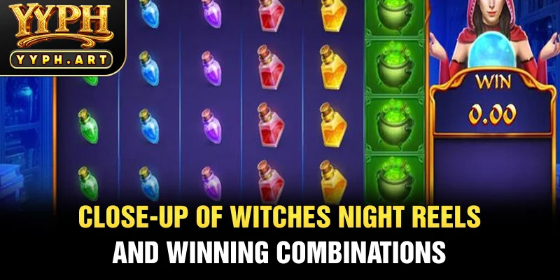Close-Up of Witches Night Reels and Winning Combinations