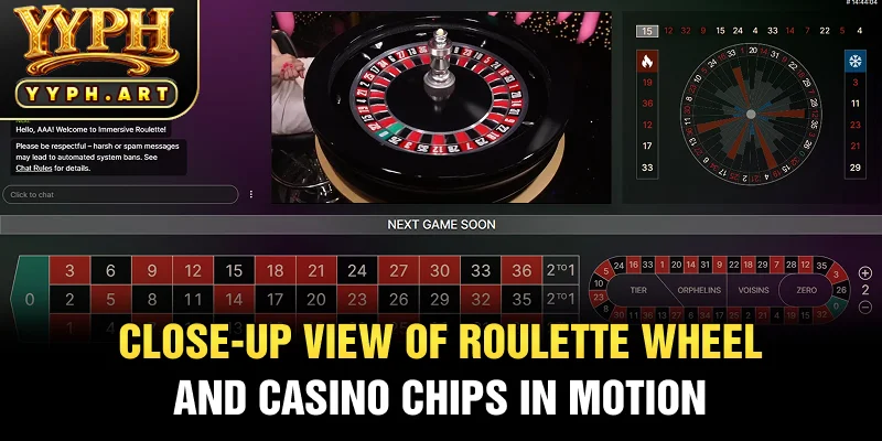 Close-Up View of Roulette Wheel and Casino Chips in Motion