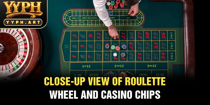 Close-Up View of Roulette Wheel and Casino Chips