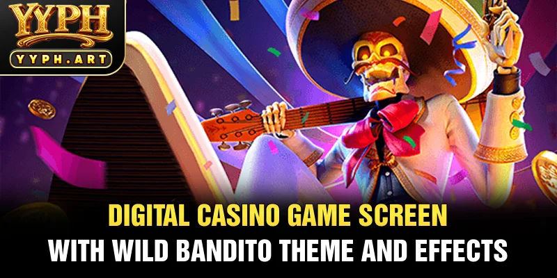 Digital Casino Game Screen with Wild Bandito Theme and Effects