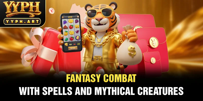 Fantasy combat with spells and mythical creatures