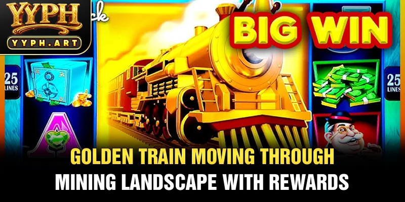 Golden Train Moving Through Mining Landscape with Rewards