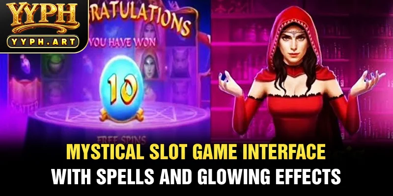 Mystical Slot Game Interface with Spells and Glowing Effects