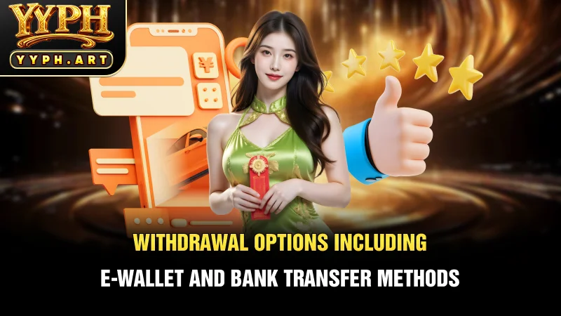 Withdrawal options including e-wallet and bank transfer methods